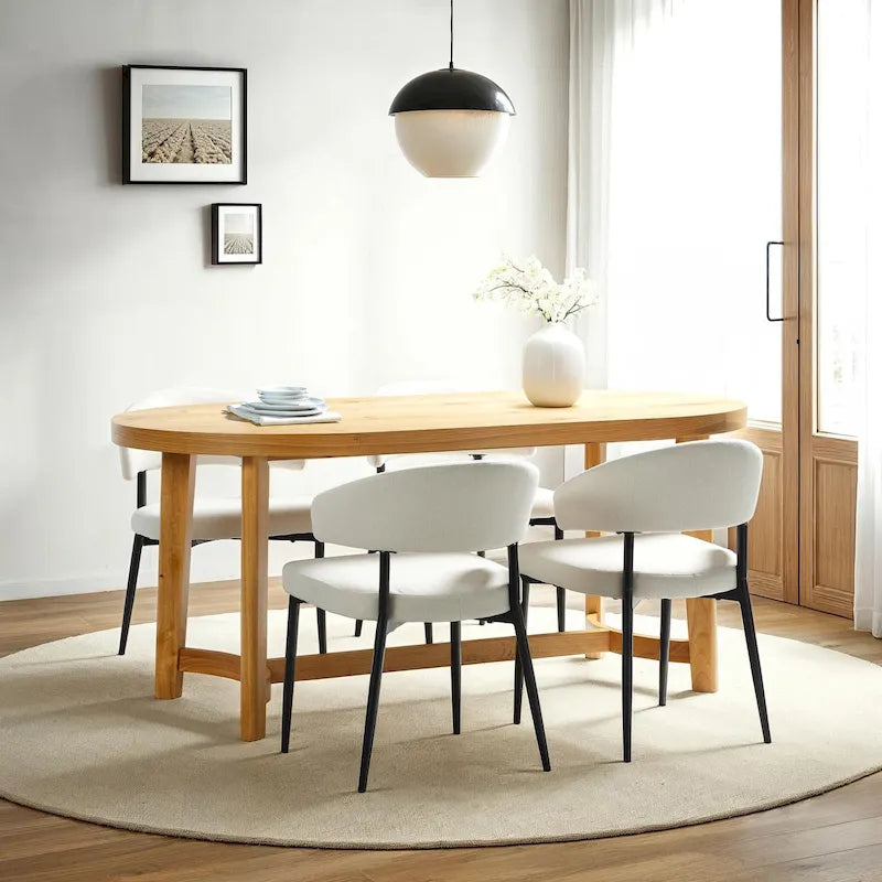 Tavolo da pranzo ovale in rovere bianco/nero con gambe oblique, 6 posti a sedere