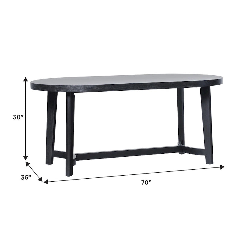 Tavolo da pranzo ovale in rovere bianco/nero con gambe oblique, 6 posti a sedere