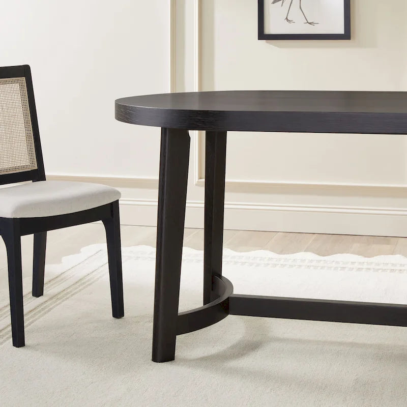 Tavolo da pranzo ovale in rovere bianco/nero con gambe oblique, 6 posti a sedere