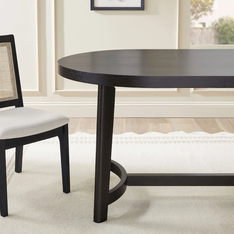 Tavolo da pranzo ovale in rovere bianco/nero con gambe oblique, 6 posti a sedere