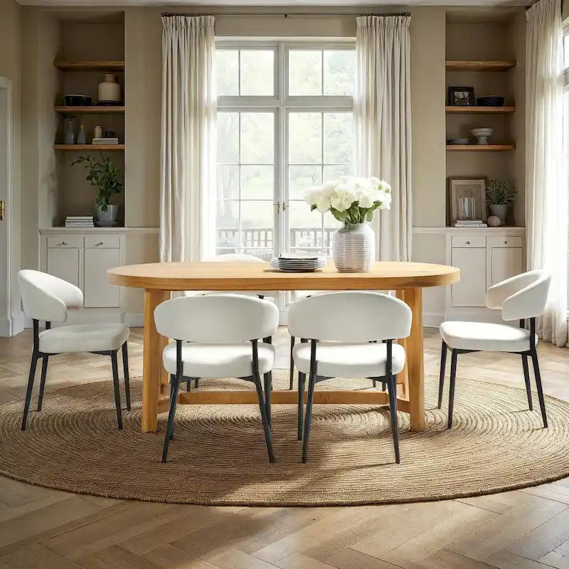 Tavolo da pranzo ovale in rovere bianco/nero con gambe oblique, 6 posti a sedere