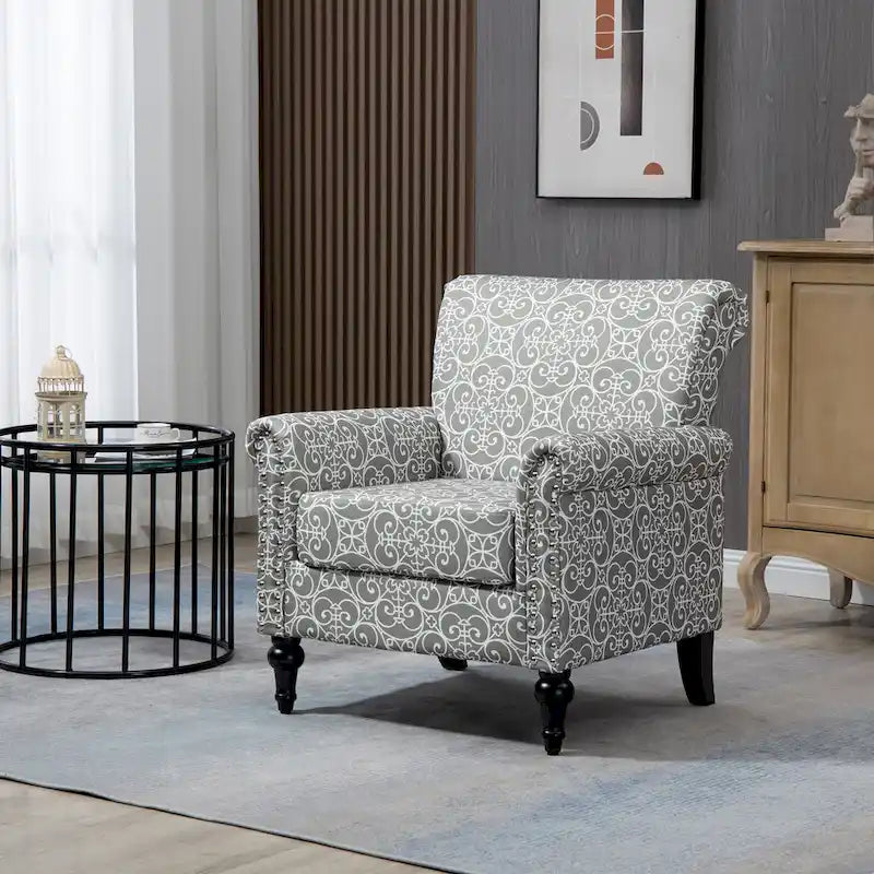 Poltrona d'accento Mid-Century grigio/beige, lino, 1 posto, set da 2