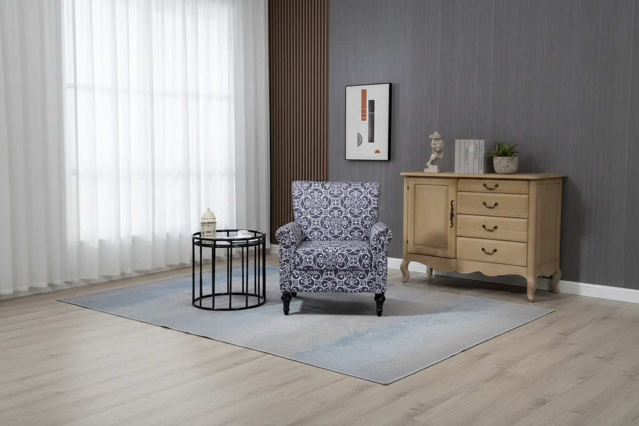 Mid-Century Modern Accent Chair, Linen Armchair w/Tufted Back/Wood Legs