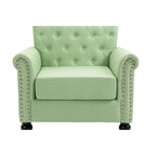 Poltrona con braccioli di metà secolo blu navy/verde/beige/grigia, schienale capitonné e gambe in legno, 1 posto
