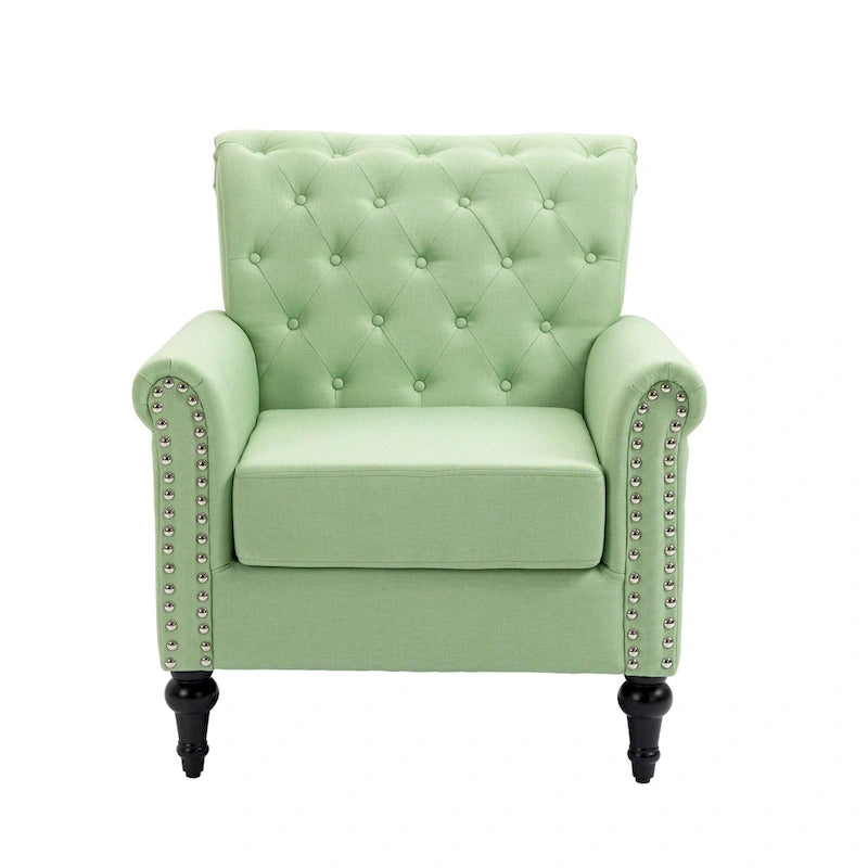 Poltrona con braccioli di metà secolo blu navy/verde/beige/grigia, schienale capitonné e gambe in legno, 1 posto