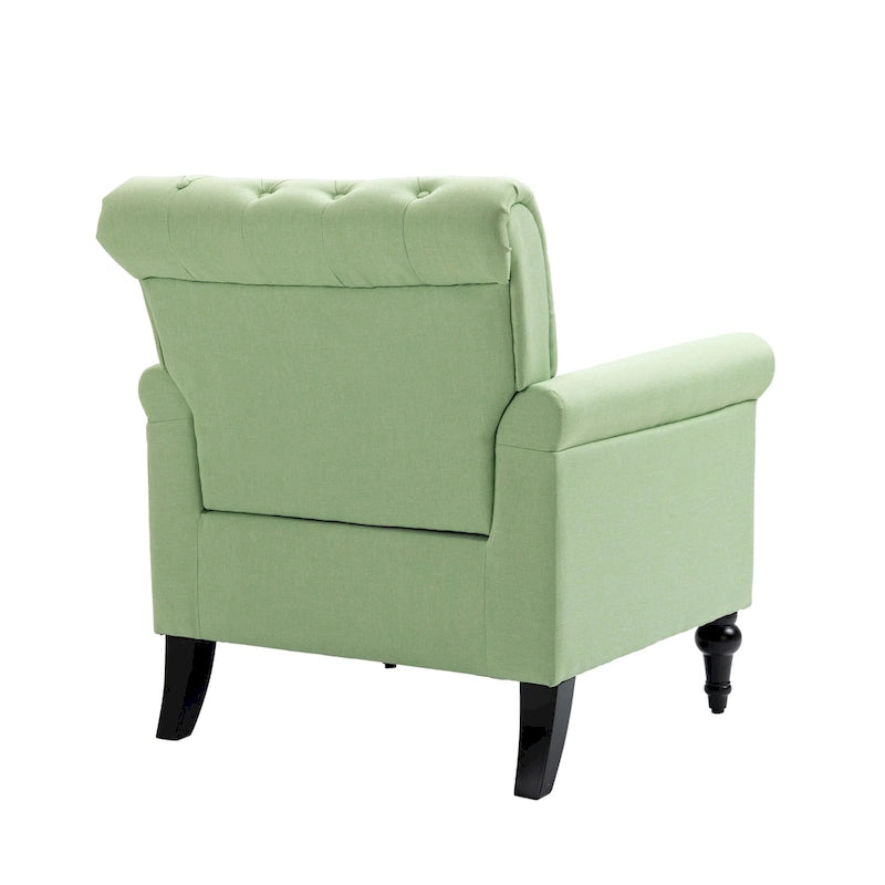 Poltrona con braccioli di metà secolo blu navy/verde/beige/grigia, schienale capitonné e gambe in legno, 1 posto