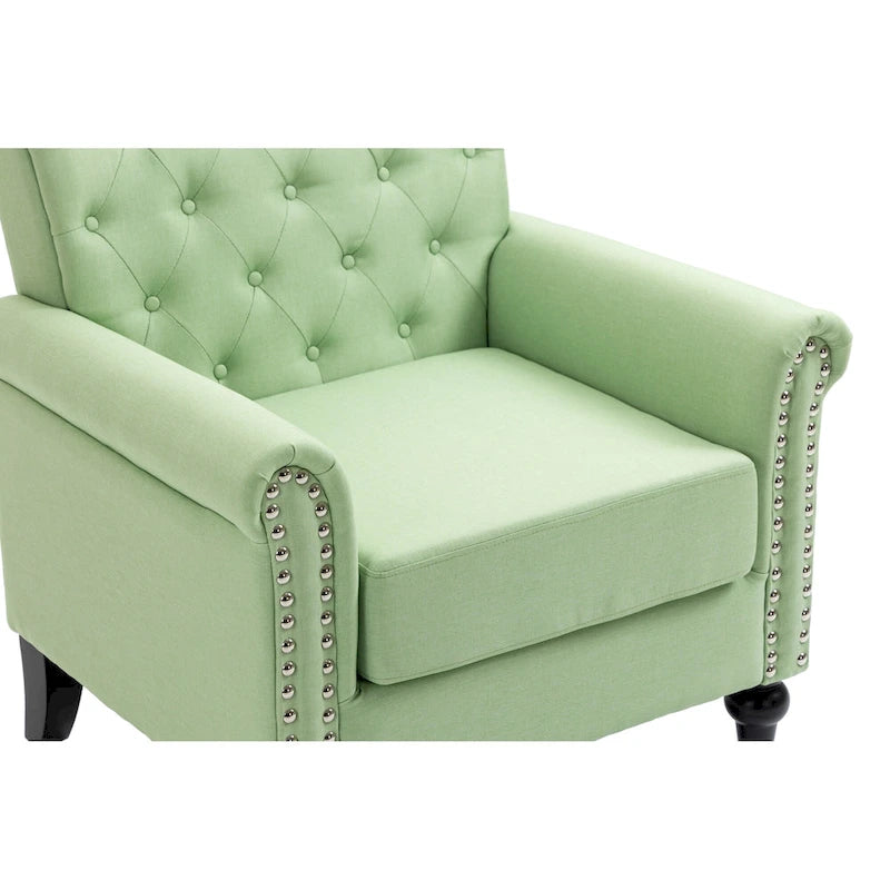 Poltrona con braccioli di metà secolo blu navy/verde/beige/grigia, schienale capitonné e gambe in legno, 1 posto