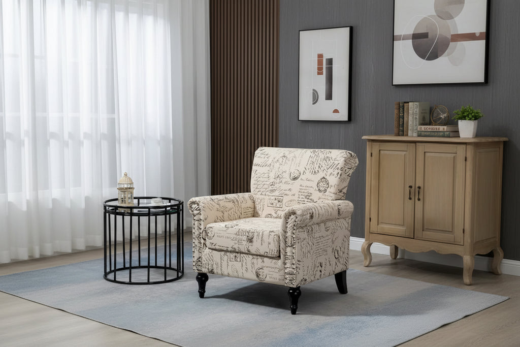Poltrona con braccioli di metà secolo blu navy/verde/beige/grigia, schienale capitonné e gambe in legno, 1 posto
