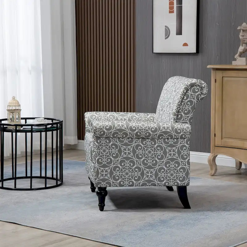 Poltrona con braccioli di metà secolo blu navy/verde/beige/grigia, schienale capitonné e gambe in legno, 1 posto