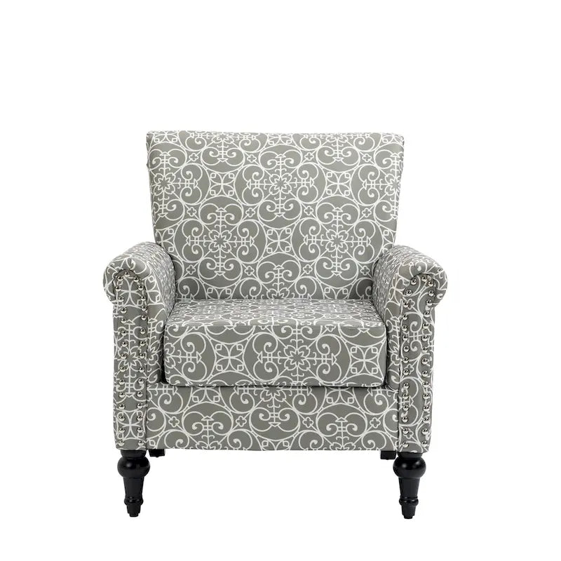 Poltrona con braccioli di metà secolo blu navy/verde/beige/grigia, schienale capitonné e gambe in legno, 1 posto