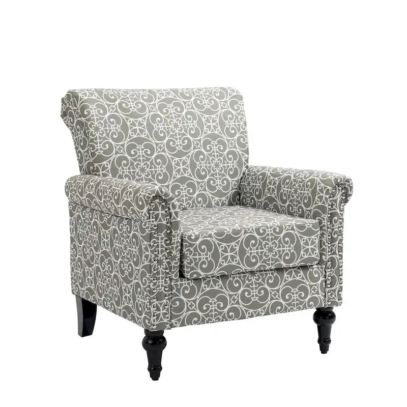 Poltrona con braccioli di metà secolo blu navy/verde/beige/grigia, schienale capitonné e gambe in legno, 1 posto