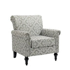 Poltrona con braccioli di metà secolo blu navy/verde/beige/grigia, schienale capitonné e gambe in legno, 1 posto