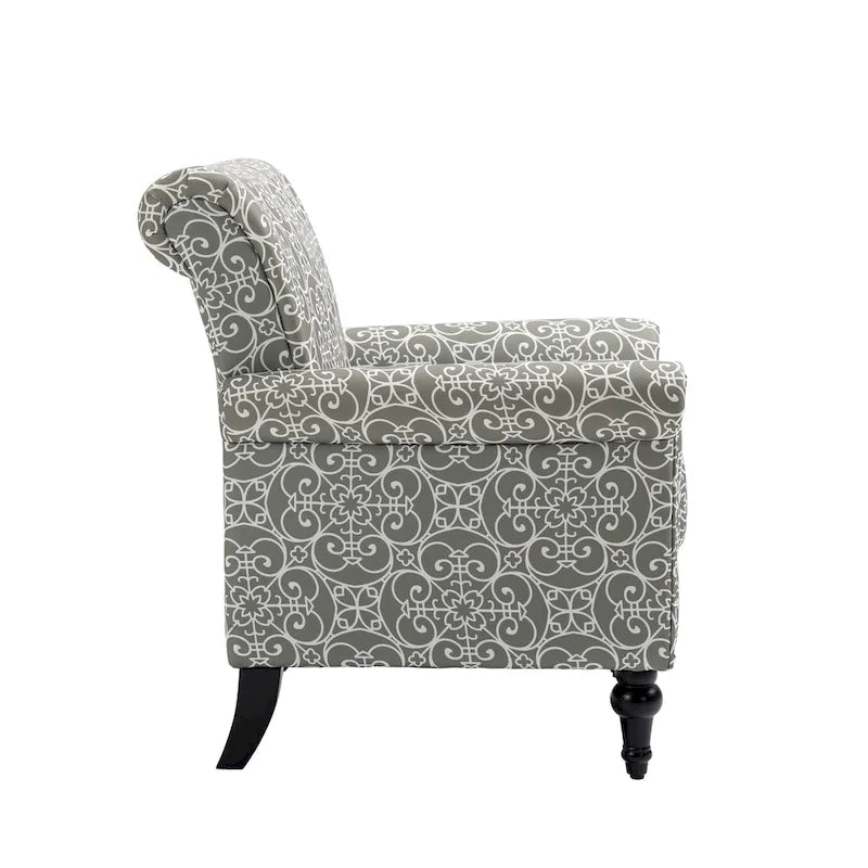 Poltrona con braccioli di metà secolo blu navy/verde/beige/grigia, schienale capitonné e gambe in legno, 1 posto