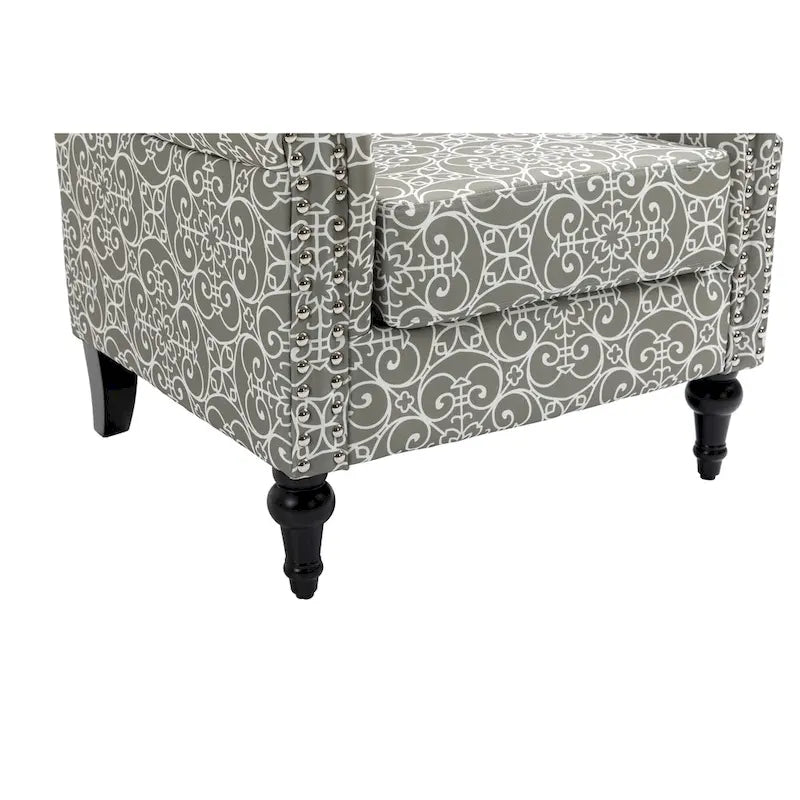 Poltrona con braccioli di metà secolo blu navy/verde/beige/grigia, schienale capitonné e gambe in legno, 1 posto