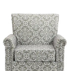 Poltrona con braccioli di metà secolo blu navy/verde/beige/grigia, schienale capitonné e gambe in legno, 1 posto