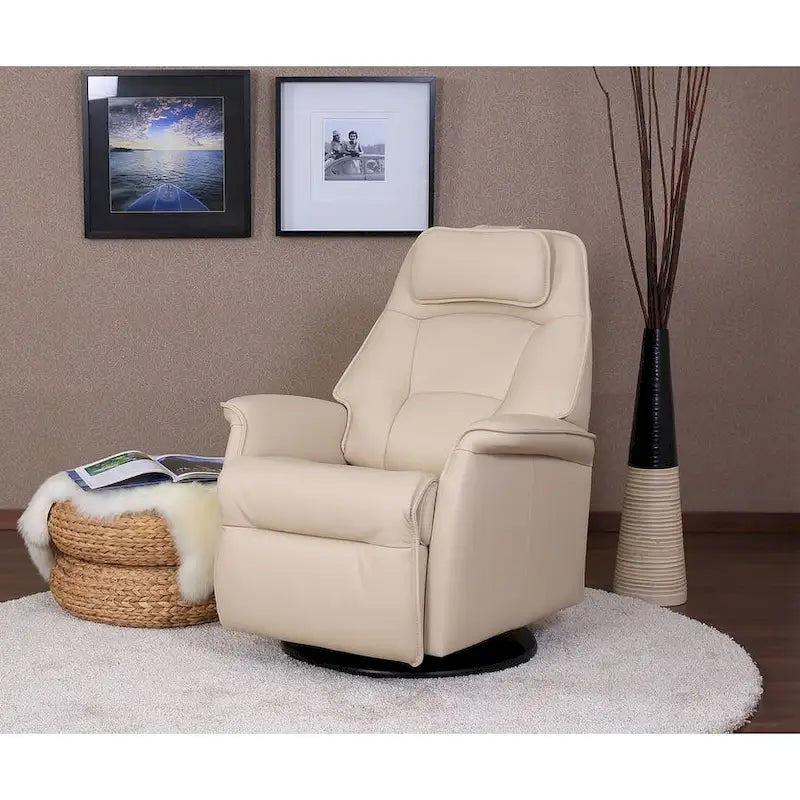 Reclinabile a dondolo singolo con rivestimento in pelle pieno fiore Safari, colore Whiskey/Latte, reclinazione elettrica