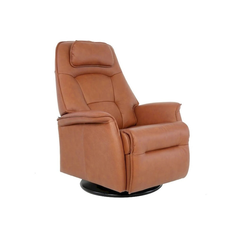 Reclinabile a dondolo singolo con rivestimento in pelle pieno fiore Safari, colore Whiskey/Latte, reclinazione elettrica