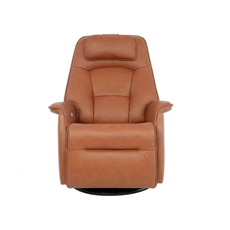 Reclinabile a dondolo singolo con rivestimento in pelle pieno fiore Safari, colore Whiskey/Latte, reclinazione elettrica