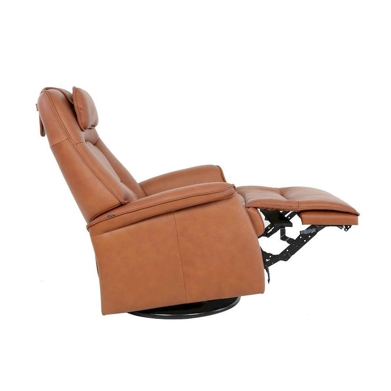 Reclinabile a dondolo singolo con rivestimento in pelle pieno fiore Safari, colore Whiskey/Latte, reclinazione elettrica
