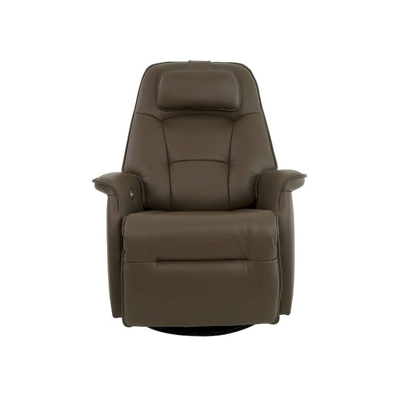 Reclinabile a dondolo singolo con rivestimento in pelle pieno fiore Safari, colore Whiskey/Latte, reclinazione elettrica