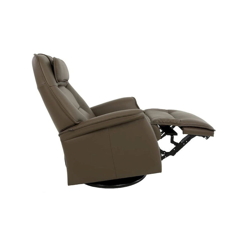 Reclinabile a dondolo singolo con rivestimento in pelle pieno fiore Safari, colore Whiskey/Latte, reclinazione elettrica