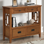 Tavolo Consolle Vintage con 4 Cassetti e 1 Ripiano – Bianco Antico / Marrone / Blu / Verde, Pino Massiccio, Uso per 1 Persona