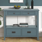 Tavolo Consolle Vintage con 4 Cassetti e 1 Ripiano – Bianco Antico / Marrone / Blu / Verde, Pino Massiccio, Uso per 1 Persona