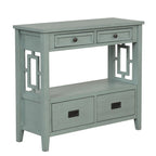 Tavolo Consolle Vintage con 4 Cassetti e 1 Ripiano – Bianco Antico / Marrone / Blu / Verde, Pino Massiccio, Uso per 1 Persona