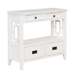 Tavolo Consolle Vintage con 4 Cassetti e 1 Ripiano – Bianco Antico / Marrone / Blu / Verde, Pino Massiccio, Uso per 1 Persona