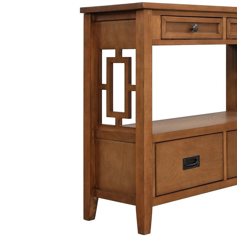 Tavolo Consolle Vintage con 4 Cassetti e 1 Ripiano – Bianco Antico / Marrone / Blu / Verde, Pino Massiccio, Uso per 1 Persona