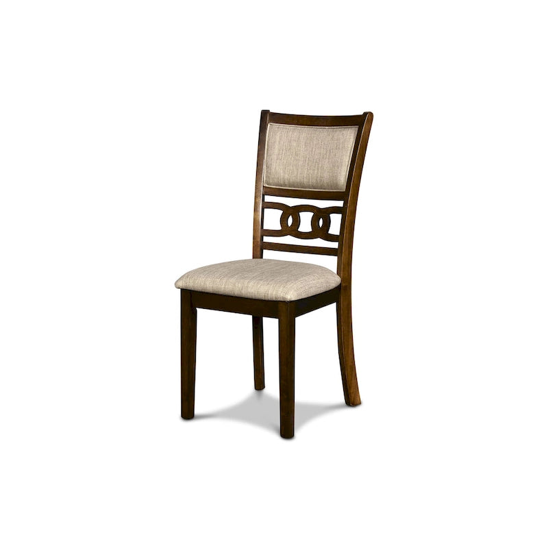 Set da pranzo rotondo, 5 pezzi, 4 posti, Beige/Ciliegio e Grigio chiaro/Grigio