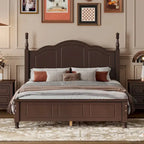 Marrone Scuro / Bianco, Stile Retrò, Struttura Letto a Piattaforma Queen/Full per 2, Non Richiede Rete a Molle