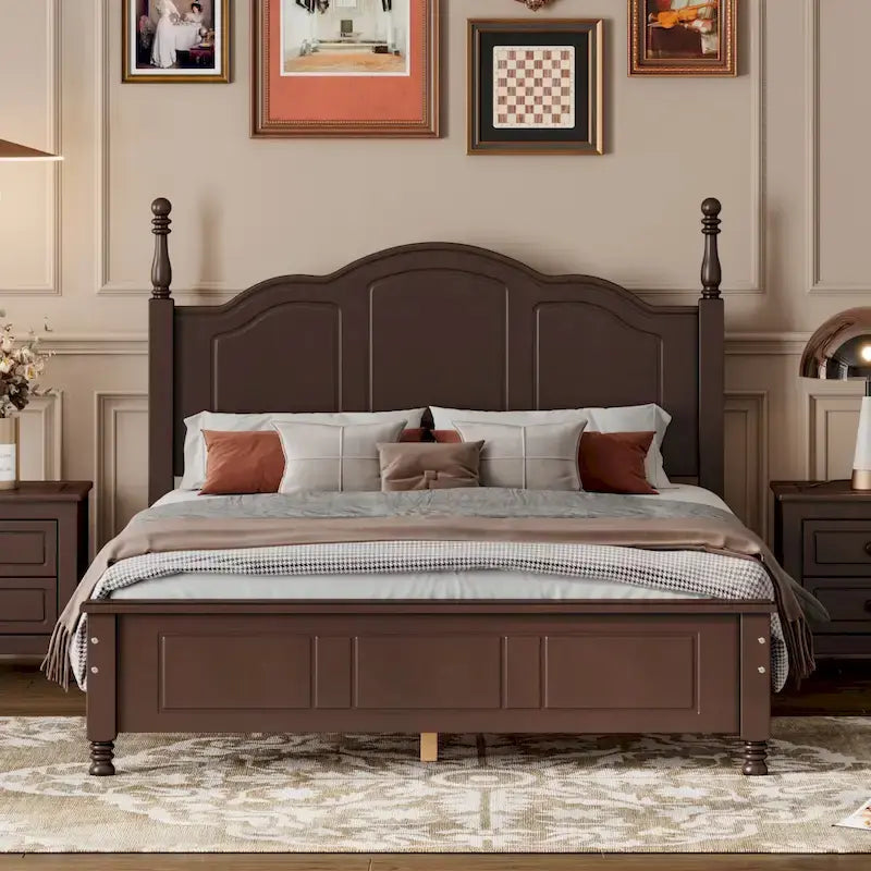 Marrone Scuro / Bianco, Stile Retrò, Struttura Letto a Piattaforma Queen/Full per 2, Non Richiede Rete a Molle