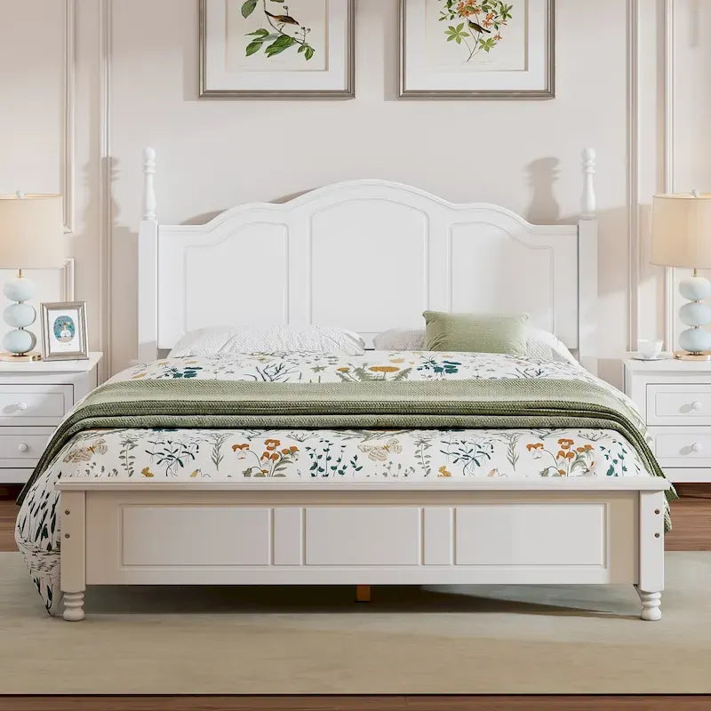 Marrone Scuro / Bianco, Stile Retrò, Struttura Letto a Piattaforma Queen/Full per 2, Non Richiede Rete a Molle