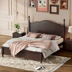 Marrone Scuro / Bianco, Stile Retrò, Struttura Letto a Piattaforma Queen/Full per 2, Non Richiede Rete a Molle
