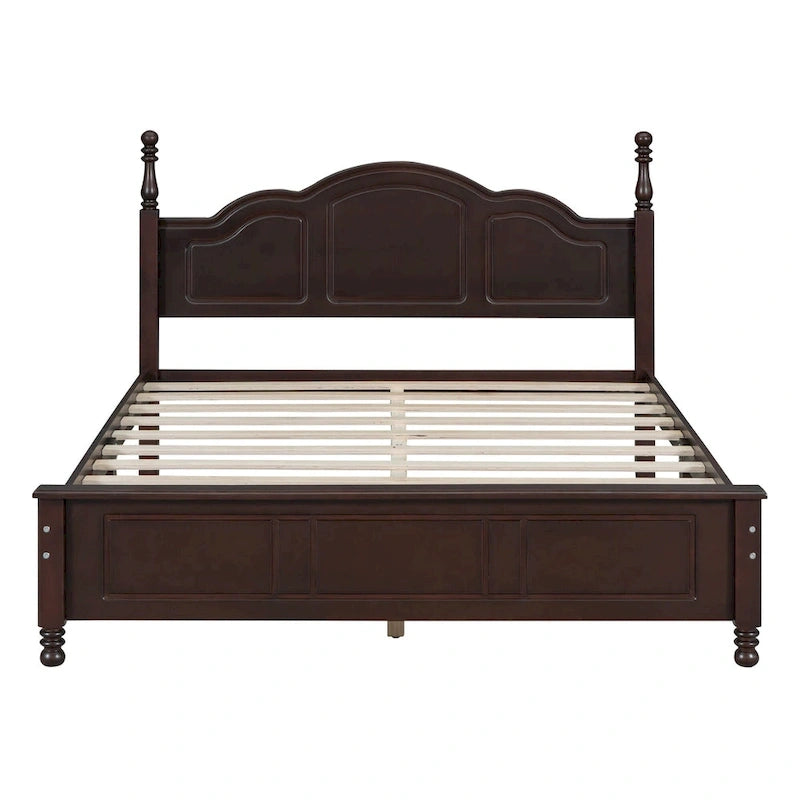 Marrone Scuro / Bianco, Stile Retrò, Struttura Letto a Piattaforma Queen/Full per 2, Non Richiede Rete a Molle