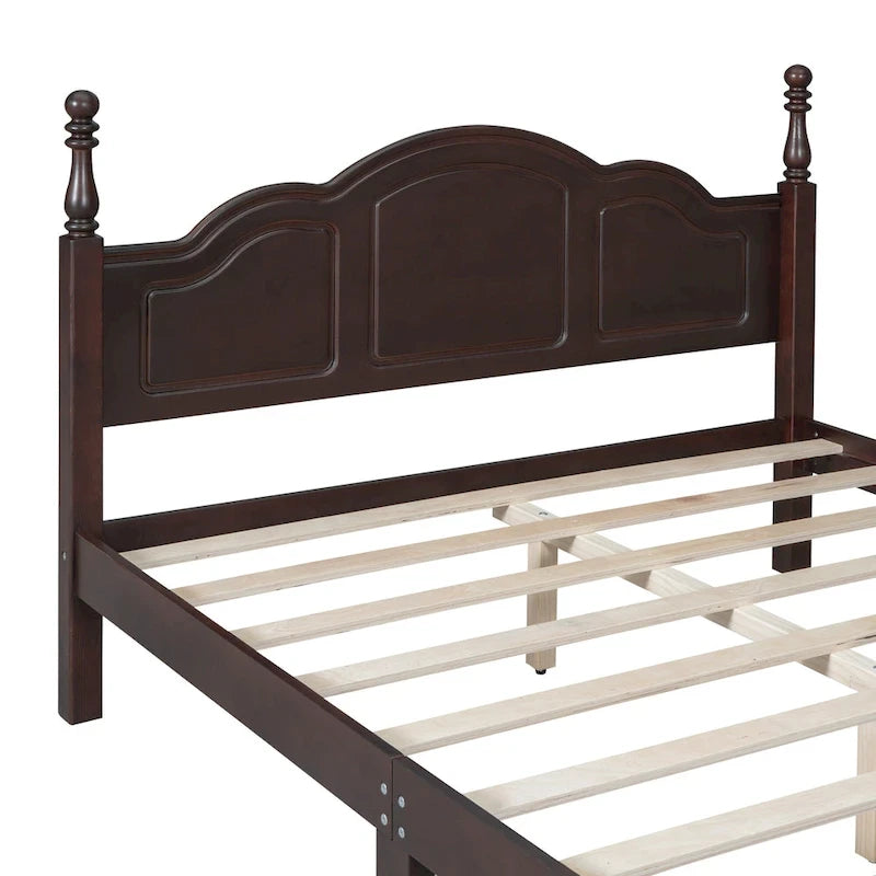 Marrone Scuro / Bianco, Stile Retrò, Struttura Letto a Piattaforma Queen/Full per 2, Non Richiede Rete a Molle