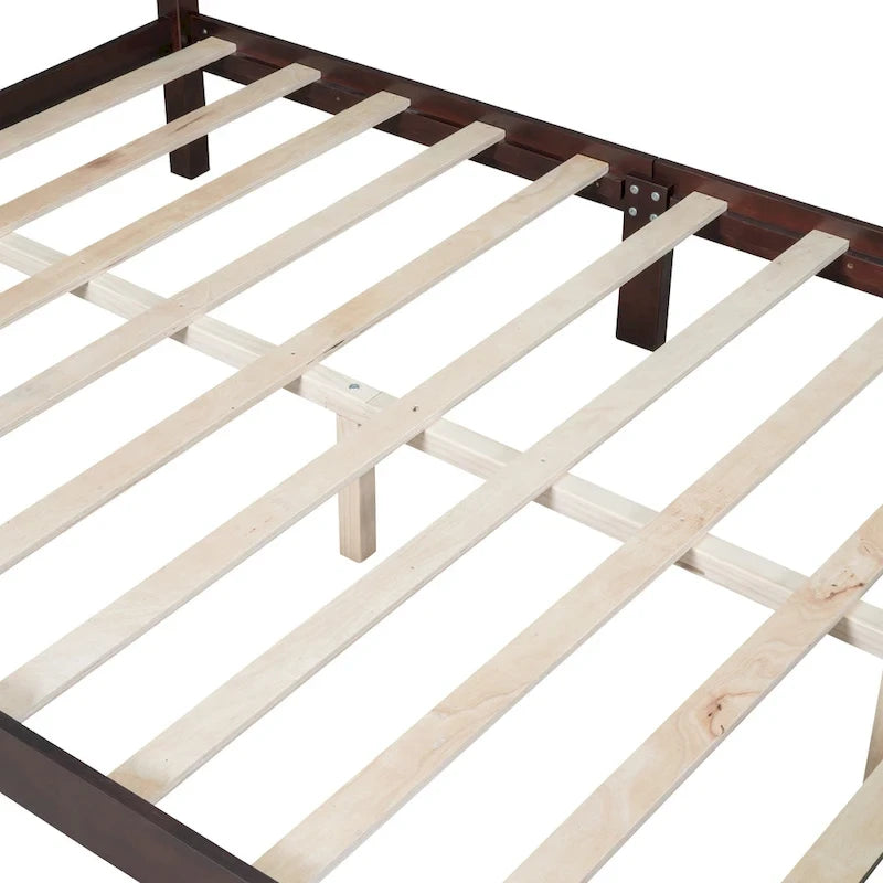 Marrone Scuro / Bianco, Stile Retrò, Struttura Letto a Piattaforma Queen/Full per 2, Non Richiede Rete a Molle