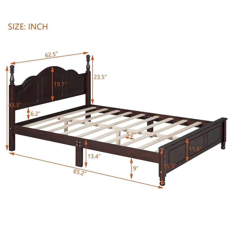 Marrone Scuro / Bianco, Stile Retrò, Struttura Letto a Piattaforma Queen/Full per 2, Non Richiede Rete a Molle