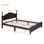 Marrone Scuro / Bianco, Stile Retrò, Struttura Letto a Piattaforma Queen/Full per 2, Non Richiede Rete a Molle