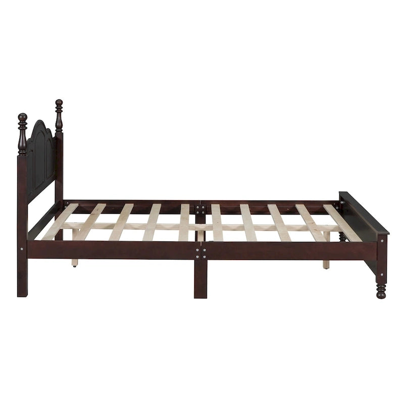Marrone Scuro / Bianco, Stile Retrò, Struttura Letto a Piattaforma Queen/Full per 2, Non Richiede Rete a Molle