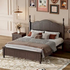 Marrone Scuro / Bianco, Stile Retrò, Struttura Letto a Piattaforma Queen/Full per 2, Non Richiede Rete a Molle