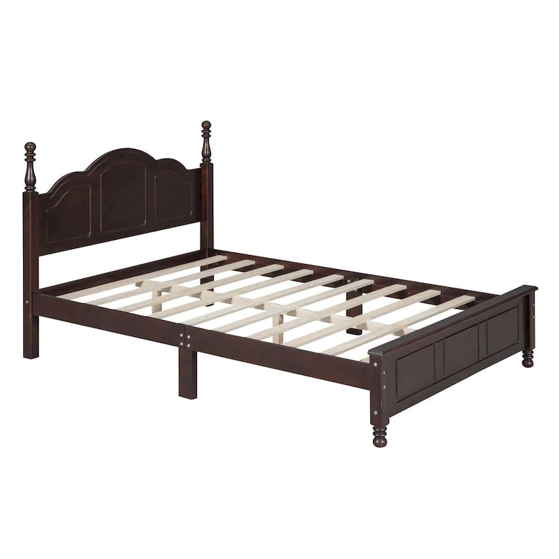 Marrone Scuro / Bianco, Stile Retrò, Struttura Letto a Piattaforma Queen/Full per 2, Non Richiede Rete a Molle
