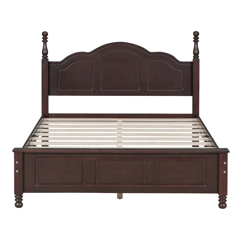 Marrone Scuro / Bianco, Stile Retrò, Struttura Letto a Piattaforma Queen/Full per 2, Non Richiede Rete a Molle