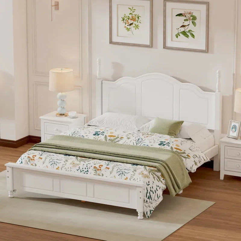 Marrone Scuro / Bianco, Stile Retrò, Struttura Letto a Piattaforma Queen/Full per 2, Non Richiede Rete a Molle