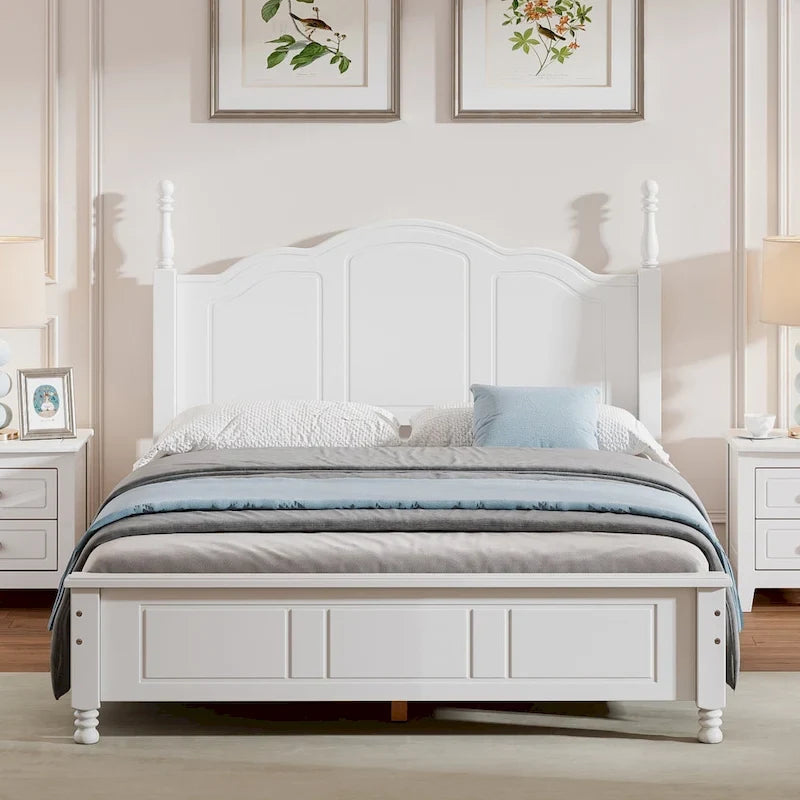 Marrone Scuro / Bianco, Stile Retrò, Struttura Letto a Piattaforma Queen/Full per 2, Non Richiede Rete a Molle