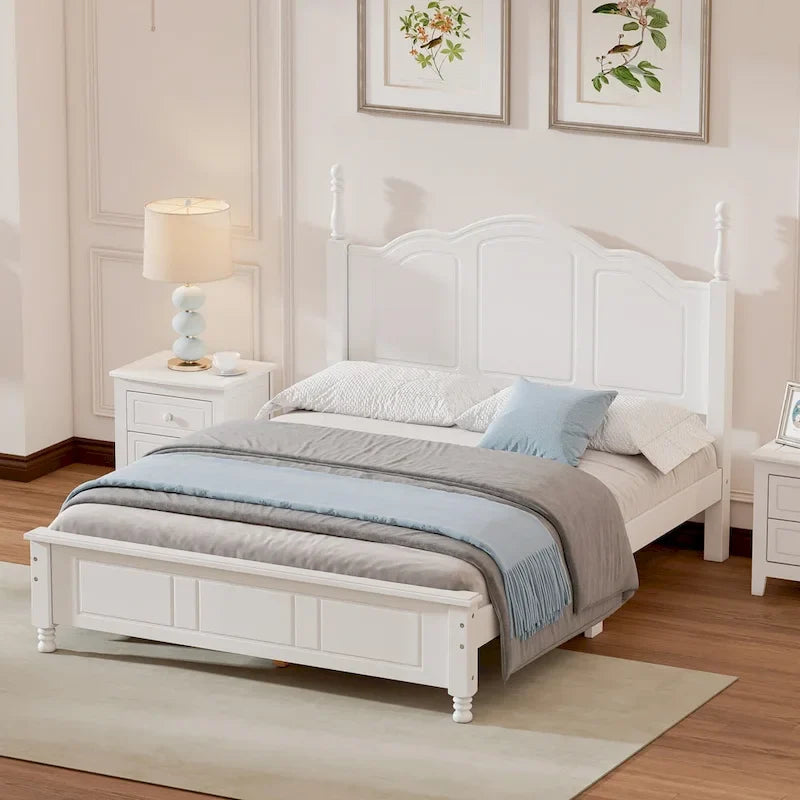 Marrone Scuro / Bianco, Stile Retrò, Struttura Letto a Piattaforma Queen/Full per 2, Non Richiede Rete a Molle