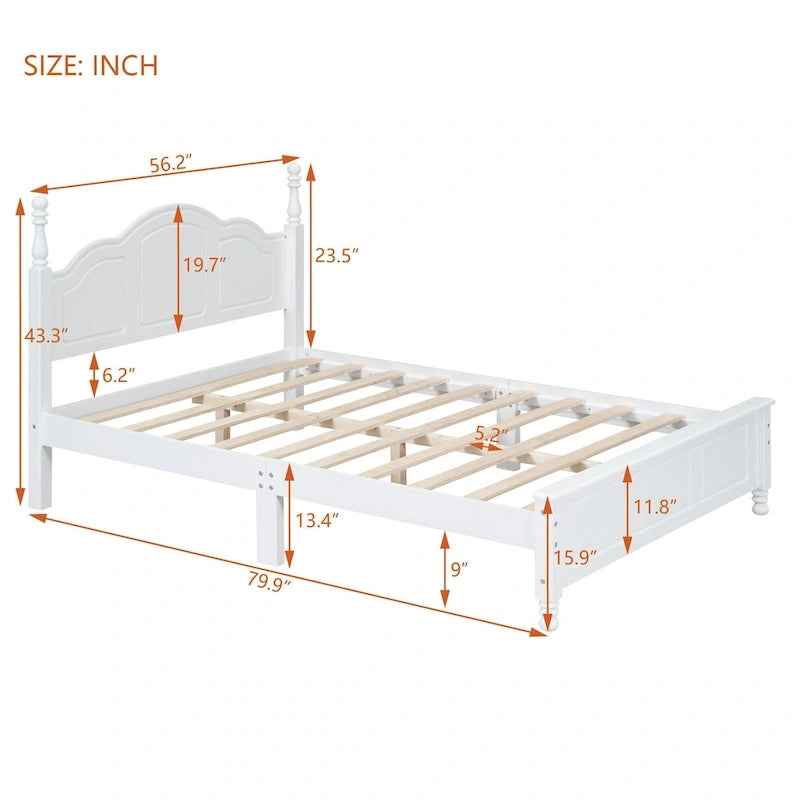 Marrone Scuro / Bianco, Stile Retrò, Struttura Letto a Piattaforma Queen/Full per 2, Non Richiede Rete a Molle