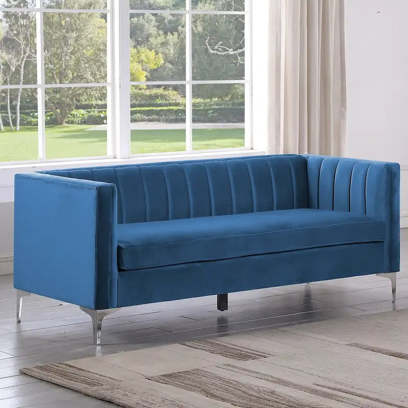 Divanetto due posti in velluto, stile Mid-Century (blu/grigio/nero/beige)
