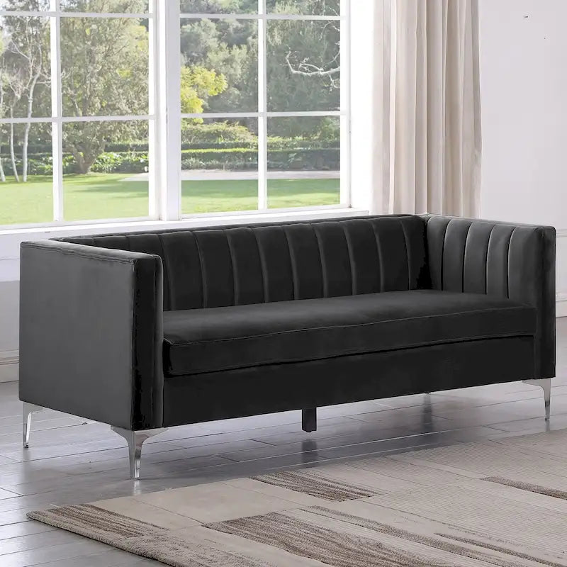 Divanetto due posti in velluto, stile Mid-Century (blu/grigio/nero/beige)